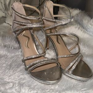 Nina Silver Rhinestone Strappy Heels